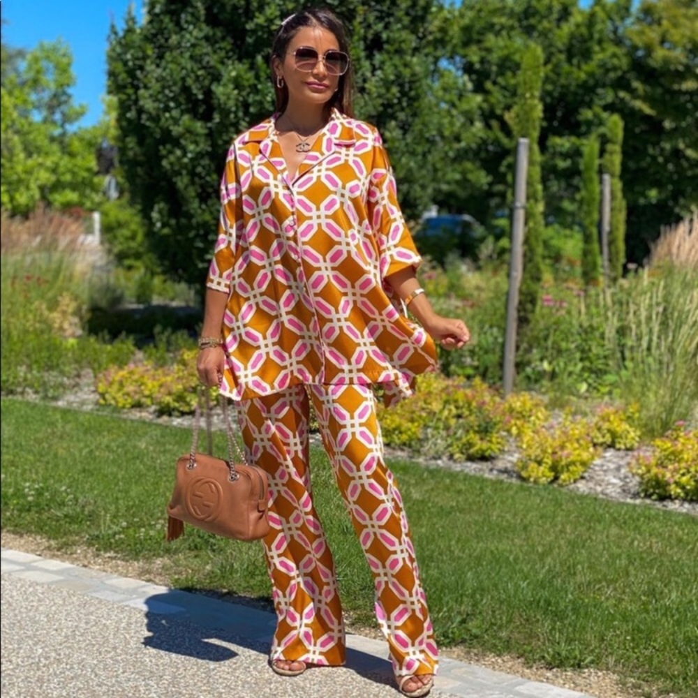 Zara Geo Pajama Style Set Lounge Wear